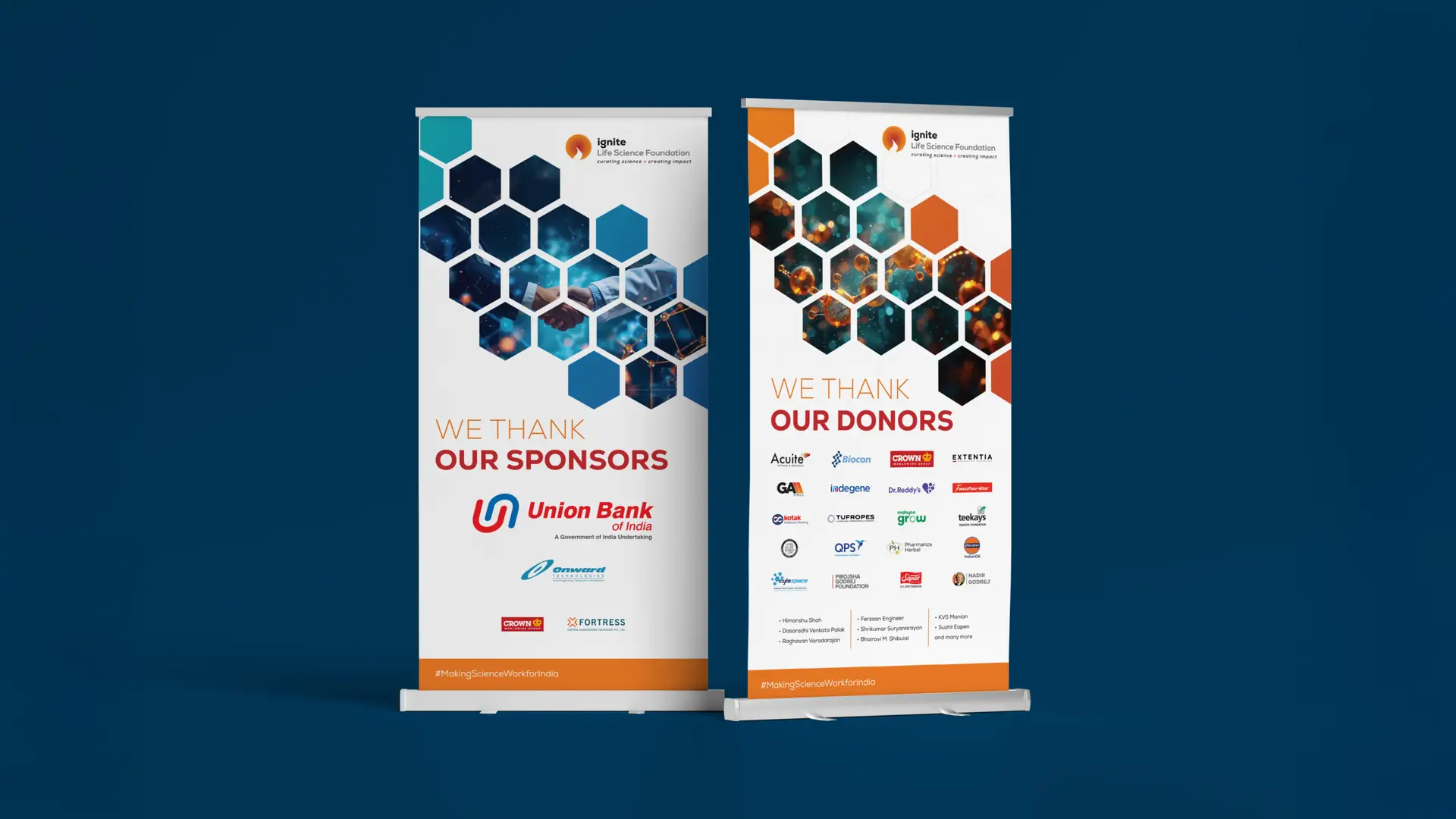 http://Ignite%20Life%20Science%20Foundation%20standee%20mockup%20showcasing%20event%20branding,%20exhibition%20standee%20design,%20brand%20collateral,%20&%20visual%20communication%20by%20Neon%20Ideas.